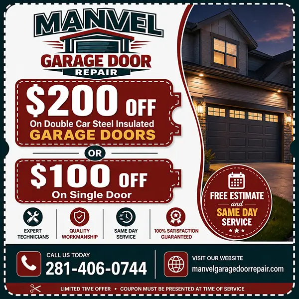 Garage door repair coupon from Manvel Garage Door insulated