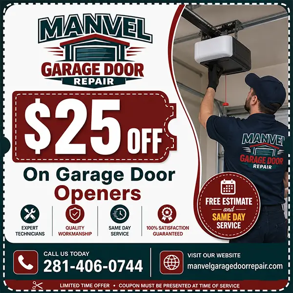 Garage door opener coupon from Manvel Garage Door Repair