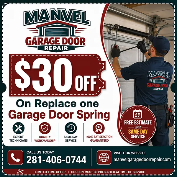 Garage door spring coupon from Manvel Garage Door Repair